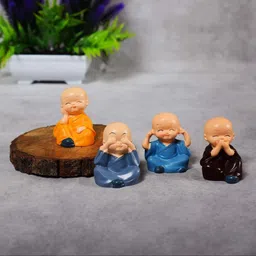 Set of 4 Monk Set Show Piece for Home Décor, Buddha Statue for Car Dashboard, Decorative Showpiece - 5 cm-image-45