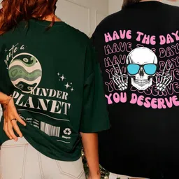 hell bound Pack of 2 Women Printed Round Neck Pure Cotton Multicolor T-Shirt-picture-10