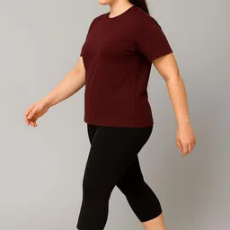 hirrux Women's Plus Size Solid Swim Dress Set (T-shirt & Capri Bottoms) Solid Women Swim-dress Maroon, Black Swimsuit image 3