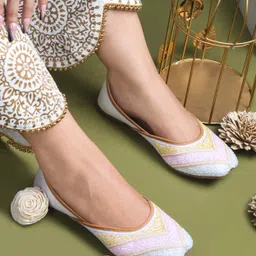 froh feet Women's Ethnic Jutti with Sequin Detailing | Festive Party Wear Mojari Bellies For Women image 2