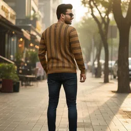 eravat Men Striped Round Neck Yellow Sweater image 2