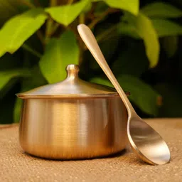 rammetals Bronze Very Vogue Pure Kansa Handi with Spoon –600 ML Small Serving Bowl Tapeli/Bhagona Dinner Set image 3