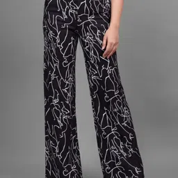 dtr fashion Women Flared Black Cotton Blend Trousers-picture-47