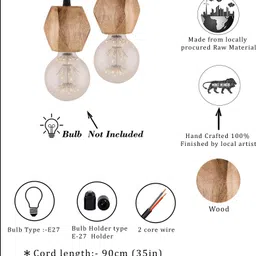 homesake Wooden Natural Finish Hanging Holder Lamp, Hexagon, Set of 2 Pendant Lamp Ceiling Lamp image 4