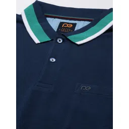 peter england Men Solid Polo Neck Polycotton Dark Blue T-Shirt image 2