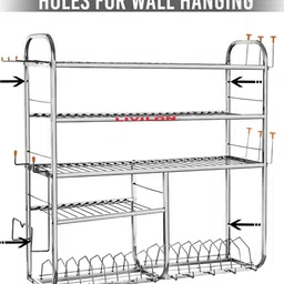 l livilon Utensil Kitchen Rack 5 Shelf Stainless Steel Wall Mount Rack | 30 x 30 Inch | Modular Kitchen Storage Steel image 3
