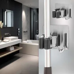 sunvibe Stainless Steel 1 Racks with 1 Hooks Heavy Duty Wall Mounted Broom and Mop Stick Holder for Home Kitchen Garden Laundry Garage-Silver image 1