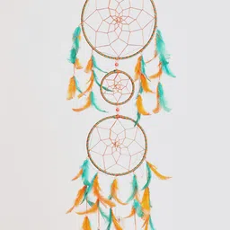 BS AMOR Orange & Green 3 Ring Dream Catcher With Lights & Feather image 3
