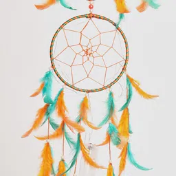 BS AMOR Orange & Green 3 Ring Dream Catcher With Lights & Feather image 4