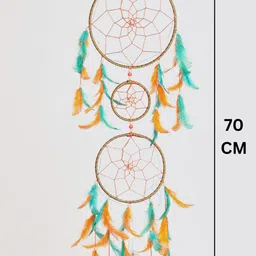 BS AMOR Orange & Green 3 Ring Dream Catcher With Lights & Feather image 2