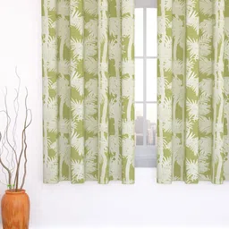 Story@home Lime Green & Off White Floral Jacquard Black Out Window Curtain image 1