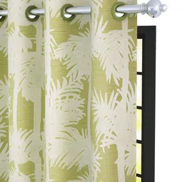 Story@home Lime Green & Off White Floral Jacquard Black Out Window Curtain image 2