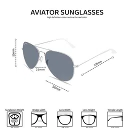 ROYALTAIL Unisex Aviator Silver Toned  Frame & Black UV Protected Lens Premium Sunglasses image 5