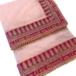 Net Embellished Peach Women Dupatta-image-26