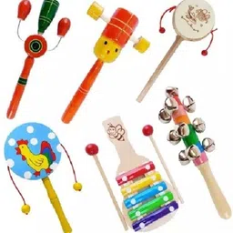 rainbowstore Wooden Rattles for 6 months babies Non-toxic Multicolour - (Pack 6 pcs ) Rattle-picture-22