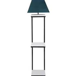 sapphire Faraday Grey Fabric Shade Shelf Floor Lamp With Wood Base image 4