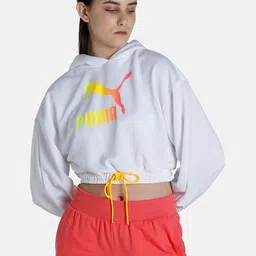 Puma Women White Summer Squeeze Cropped Hoodie Pullover Sweatshirt-picture-13