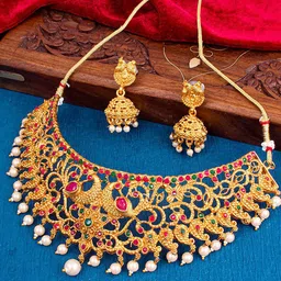 Sukkhi Gold-Plated Stone-Studded & Pearl Beaded Jewellery Set-picture-25