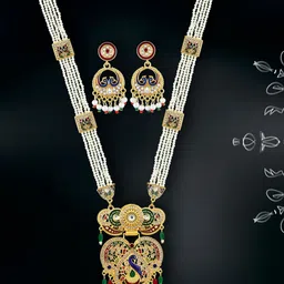 MANSIYAORANGE Gold-Plated Kundan-Studded & Beaded Necklace & Earrings-image-32
