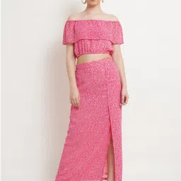 Popwings Floral Printed Crop-Top & Skirt Co-Ords image 1