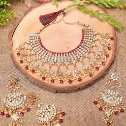 Ethnicking Gold Plated Kundan Stone Studded & Beaded Jewellery Set-picture-19