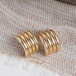 SOHI Gold-Toned & Gold Plated Contemporary Hoop Earrings image 1