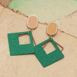 SOHI Green & Gold-Plated Square Drop Earrings-picture-28
