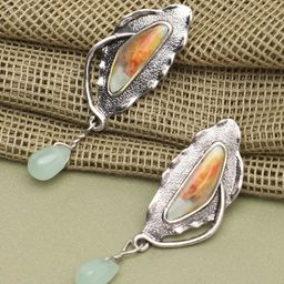 SOHI Sea Green & Orange Contemporary Silver Plated Drop Earrings-picture-6
