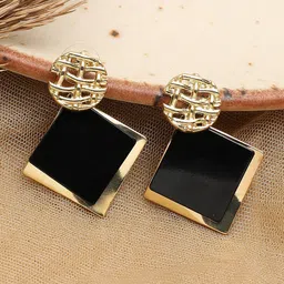 SOHI Black & Gold-Plated Contemporary Drop Earrings-picture-21