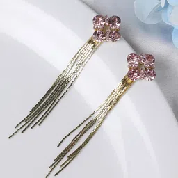 SOHI Gold-Plated Stone-Studded Contemporary Tasselled Drop Earrings-picture-24