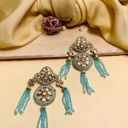 ABDESIGNS Gold Plated Contemporary Stone Studded & Beaded Drop Earrings-picture-38
