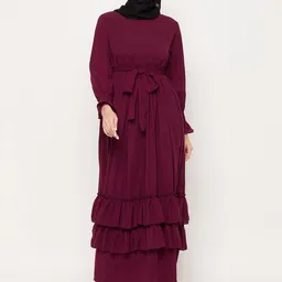 NABIA Women Maroon Solid Abaya Burqas-picture-13