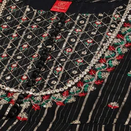 Ramas Women Black Ethnic Motifs Embroidered Pure Silk Kurta with Trousers & With Dupatta image 2