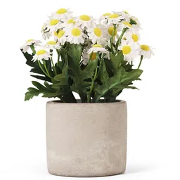 Pure Home and Living White & Green Faux Wild Artificial Flower With Cement Pot image 3