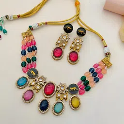 ABDESIGNS Stone Studded Necklace and Earrings Set image 3