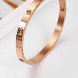 DN Creation Stainless Steel Cubic Zirconia Studded Kada Bracelet image 3