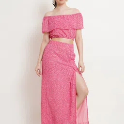 Popwings Floral Printed Crop-Top & Skirt Co-Ords image 4