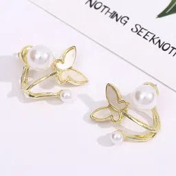 FIMBUL Gold-Plated Pearl-Beaded Butterfly Shaped Studs Earrings image 4