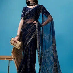 SUTRAM Floral Printed Sequinned Saree image 3