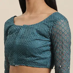 Saree mall Teal Blue Lace Supernet Saree image 5