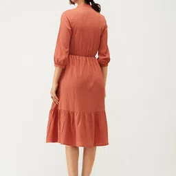 AASK Tie-Up Neck Crepe A-Line Dress image 2