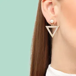 SOHI Gold-Plated Contemporary Drop Earrings-image-99