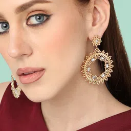 SOHI Gold-Plated Contemporary Drop Earrings-image-69