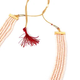 ODETTE Women Peach-Toned & White Stone-Studded & Beaded Jewellery Set image 5