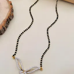 ABDESIGNS Gold-Plated American Diamond Studded and Beaded Mangalsutra image 4