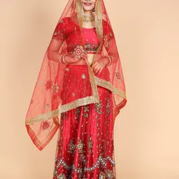 NAMASKAR Ethnic Motifs Embroidered Dupatta with Beads and Stones image 4