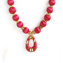 AKSHARA Gold-Toned & Pink Gold-Plated Silk Thread Necklace image 3