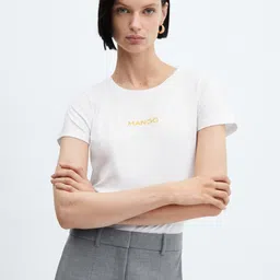 MANGO Pure Cotton Logo Print Detail T-shirt-image-63