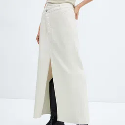 MANGO High-Slit Denim A-Line Maxi Skirt image 1