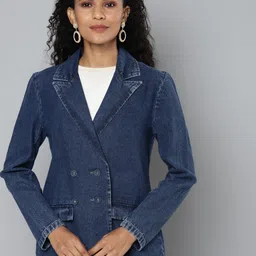 SASSAFRAS Women Blue Denim Classic Blazer-image-55